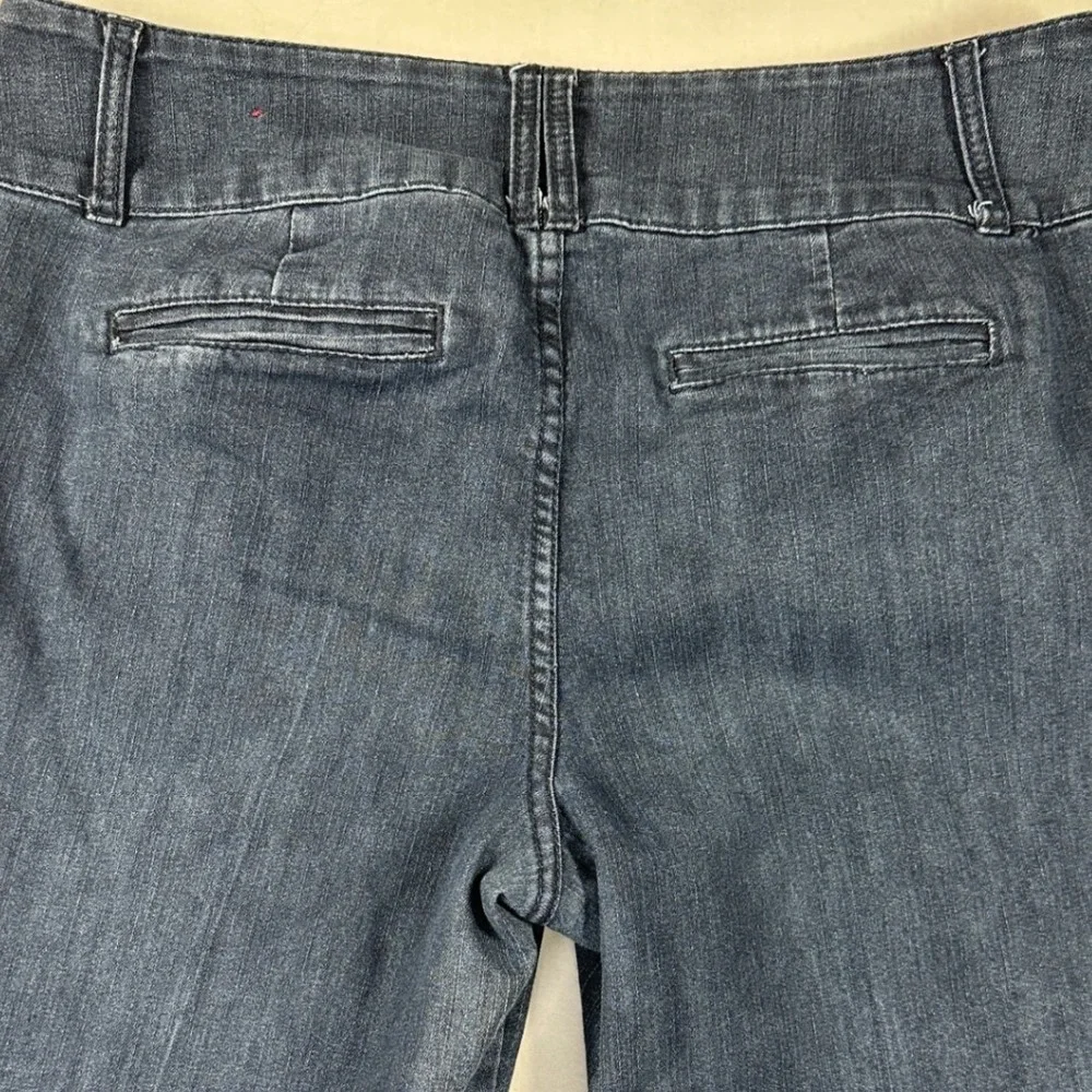 Denim Trouser Jeans Sz 12 Blue‎ Dark Wash Wide Leg High Rise Stretch Retro Flare